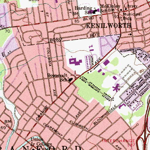 Topographic Map of Roosevelt School, NJ