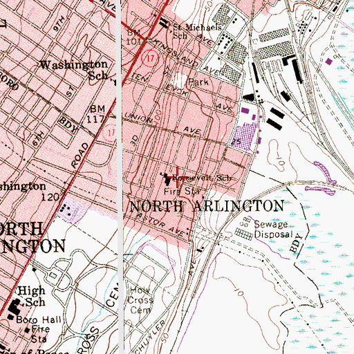 Topographic Map of Roosevelt Elementary School, NJ