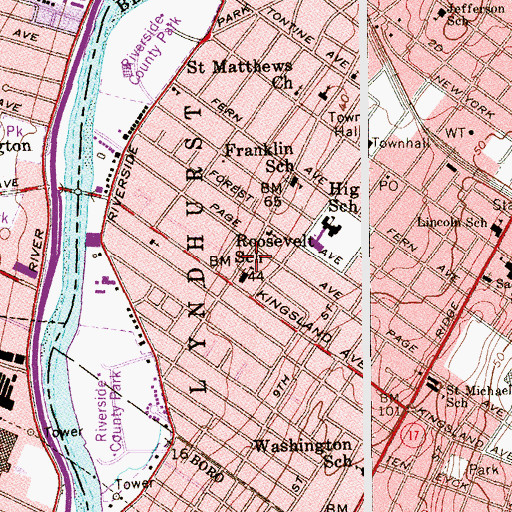 Topographic Map of Roosevelt Elementary School, NJ