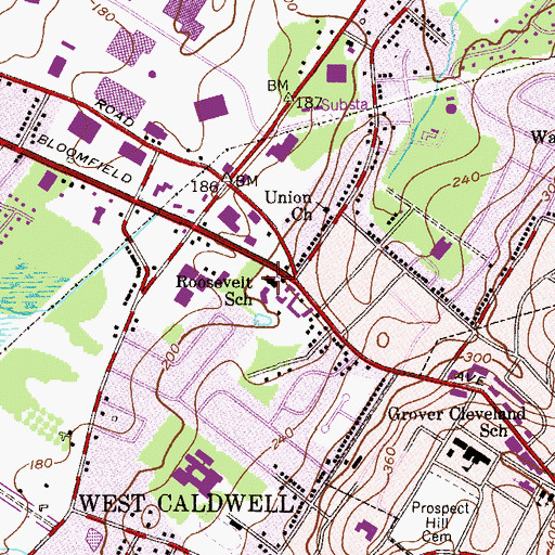 Topographic Map of Roosevelt School, NJ