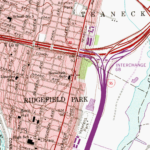 Topographic Map of Roosevelt Elementary School, NJ