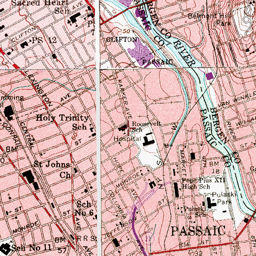 Topographic Map of Roosevelt Elementary School, NJ