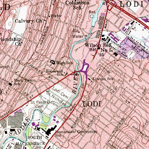 Topographic Map of Roosevelt School, NJ
