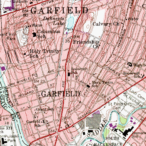 Topographic Map of Roosevelt Elementary School, NJ