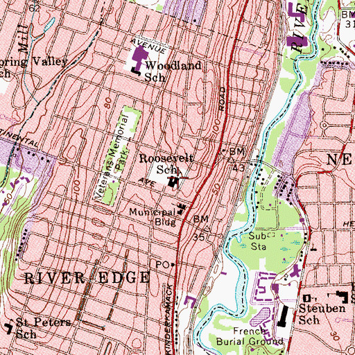 Topographic Map of Roosevelt Elementary School, NJ