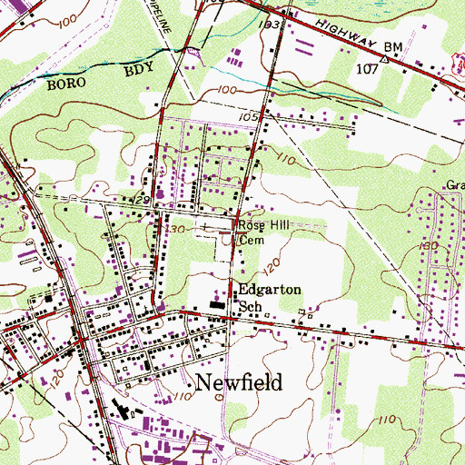 Topographic Map of Rose Hill Cemetery, NJ