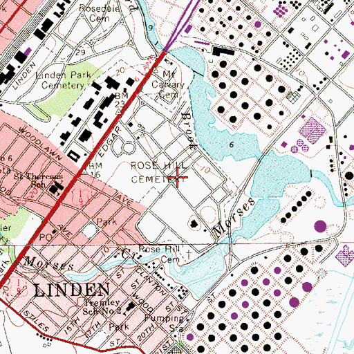 Topographic Map of Rose Hill Cemetery, NJ