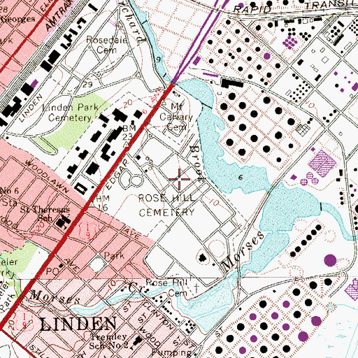 Topographic Map of Rose Hill and Rosedale Cemetery, NJ