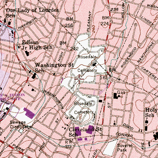 Topographic Map of Rosedale Cemetery, NJ