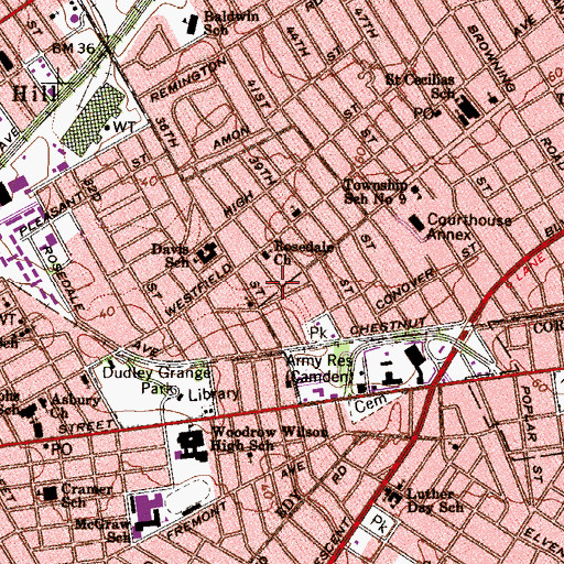Topographic Map of Rosedale Church, NJ