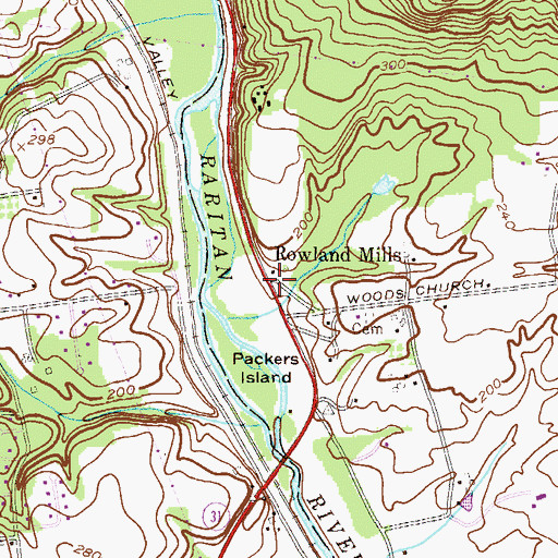 Topographic Map of Rowland Mills, NJ