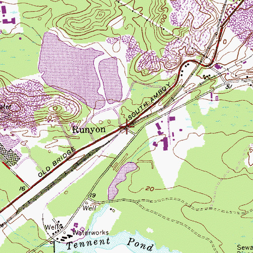 Topographic Map of Runyon, NJ