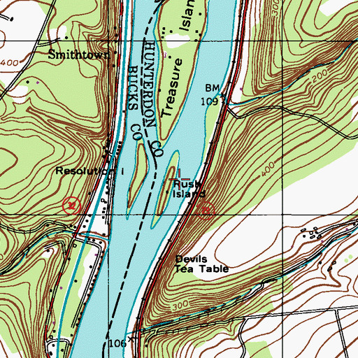 Topographic Map of Rush Island, NJ