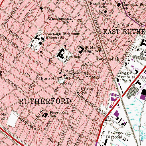 Topographic Map of Rutherford, NJ