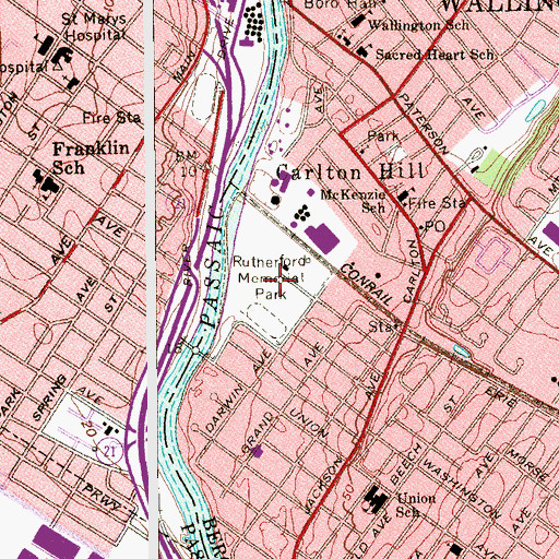 Topographic Map of Rutherford Memorial Park, NJ