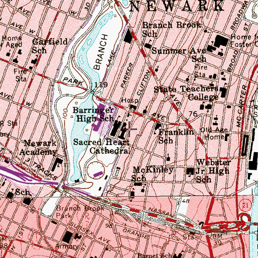 Topographic Map of Sacred Heart Cathedral, NJ