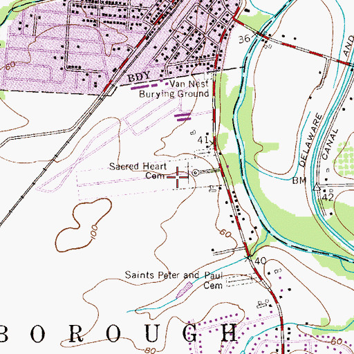Topographic Map of Sacred Heart Cemetery, NJ