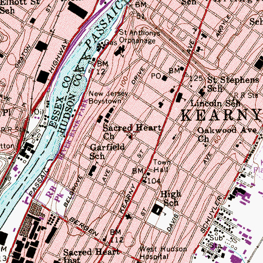 Topographic Map of Sacred Heart Church, NJ