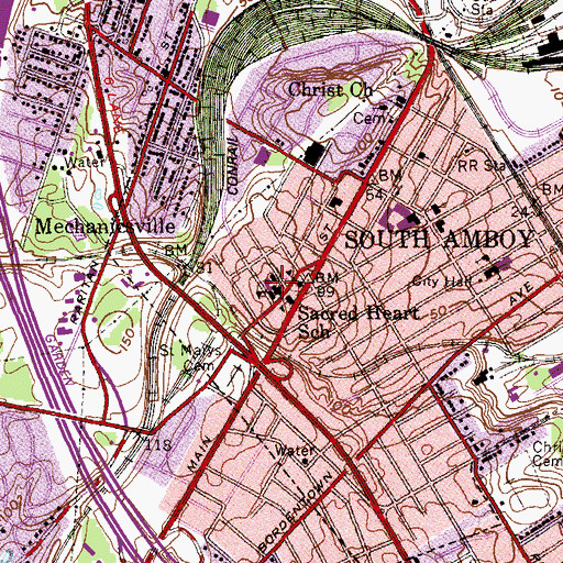 Topographic Map of Sacred Heart Elementary School, NJ