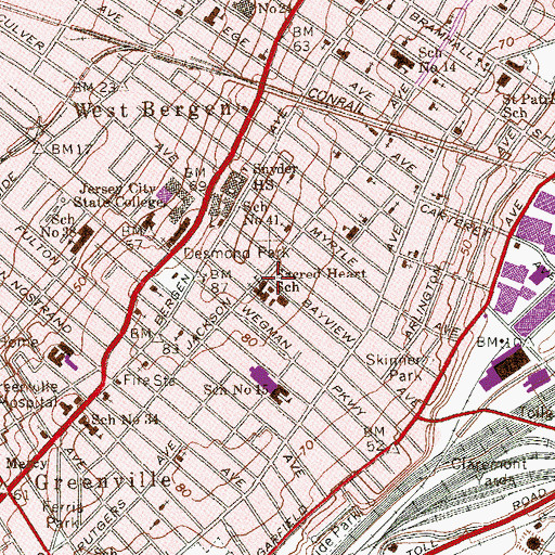 Topographic Map of Sacred Heart School, NJ