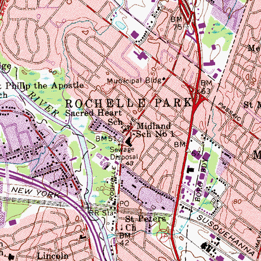 Topographic Map of Sacred Heart School, NJ