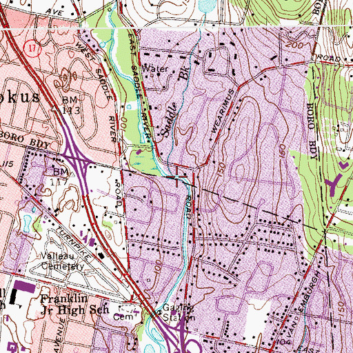Topographic Map of Saddle Brook, NJ