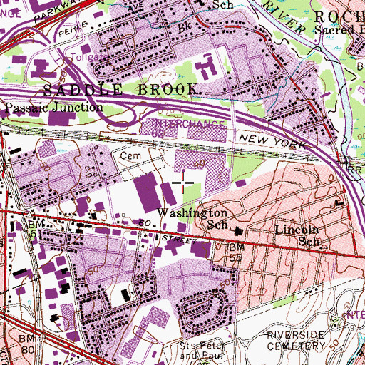 Topographic Map of Saddle Brook, NJ