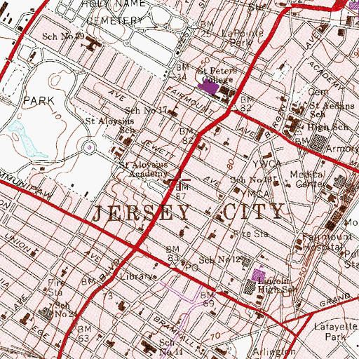 Topographic Map of Saint Aloysius Academy, NJ