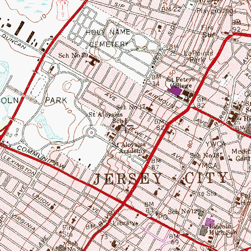 Topographic Map of Saint Aloysius School, NJ