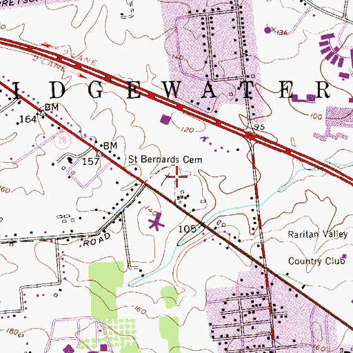Topographic Map of Saint Bernards Roman Catholic Cemetery, NJ