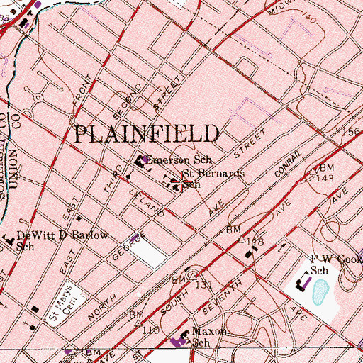 Topographic Map of Saint Bernards School, NJ
