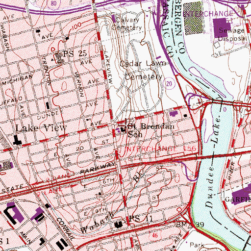 Topographic Map of Saint Brendan School, NJ