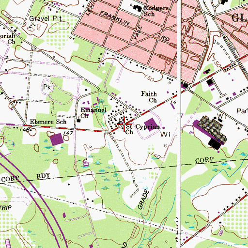 Topographic Map of Saint Cyprian Church, NJ