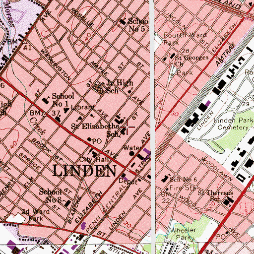 Topographic Map of Saint Elizabeths School, NJ