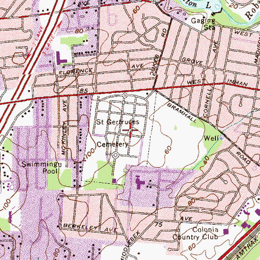 Topographic Map of Saint Gertrudes Cemetery, NJ