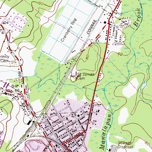 Topographic Map of Saint James the Less Cemetery, NJ