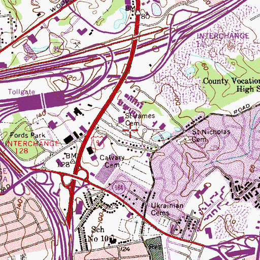 Topographic Map of Saint James Cemetery, NJ