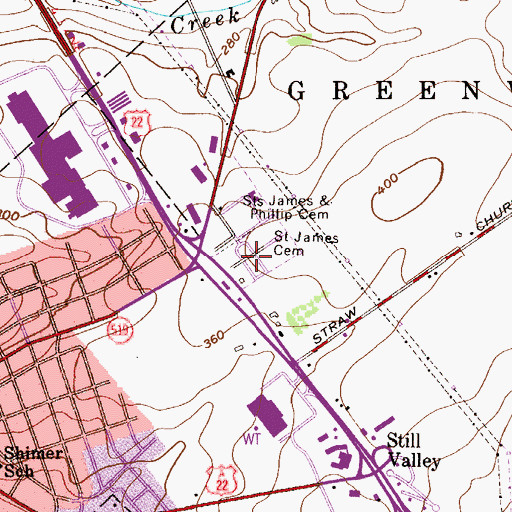 Topographic Map of Saint James Lutheran Cemetery, NJ