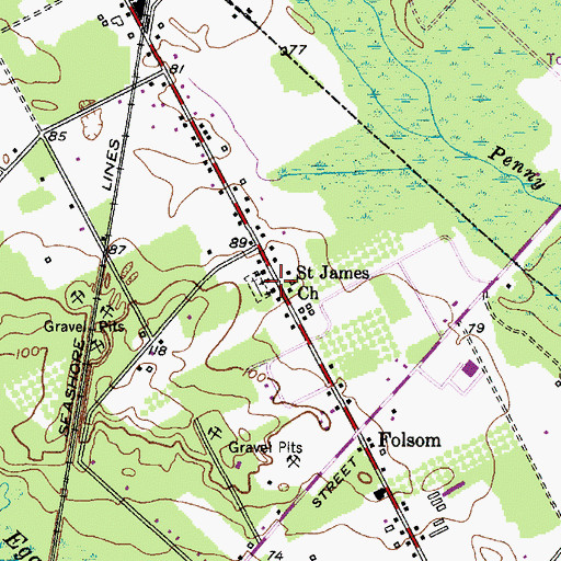 Topographic Map of Saint James Church, NJ