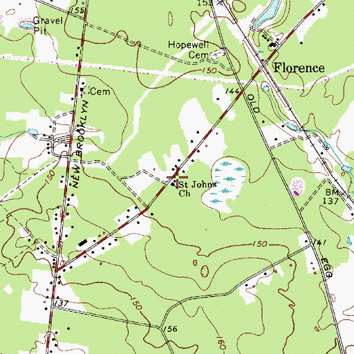 Topographic Map of Saint Johns Church, NJ