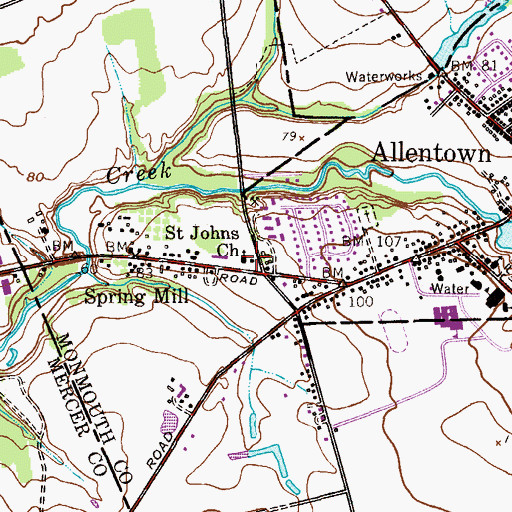 Topographic Map of Saint Johns Church, NJ