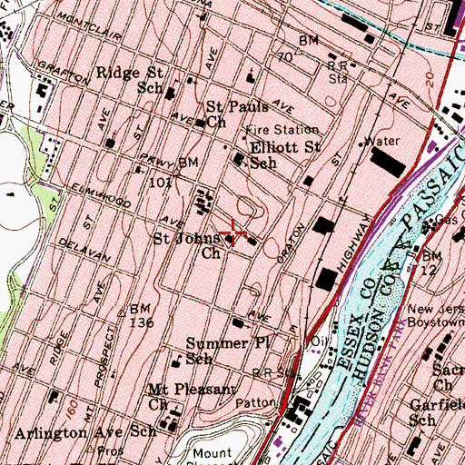Topographic Map of Saint Johns Church, NJ