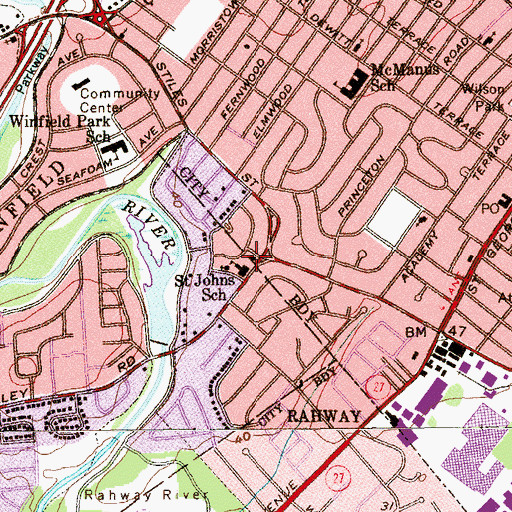 Topographic Map of Saint Johns School, NJ