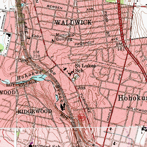Topographic Map of Saint Lukes School, NJ