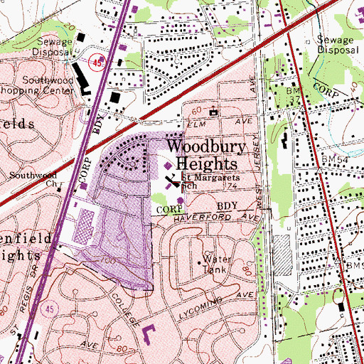 Topographic Map of Saint Margaret Regional School, NJ