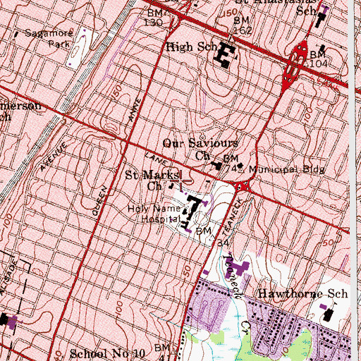 Topographic Map of Saint Mark's Episcopal Church, NJ