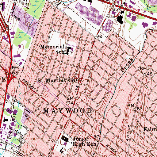 Topographic Map of Saint Martins Episcopal Church, NJ