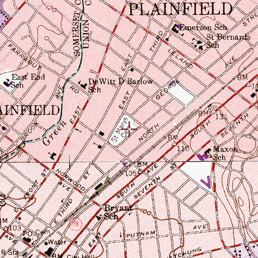 Topographic Map of Saint Marys Cemetery, NJ