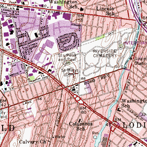 Topographic Map of Saint Marys Cemetery, NJ