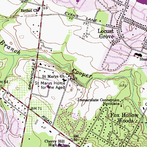 Topographic Map of Saint Marys Church, NJ